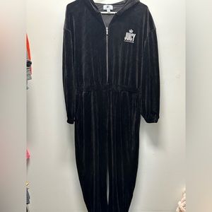Juicy Couture Black Velvet Jumpsuit with Hood.  Size Large.